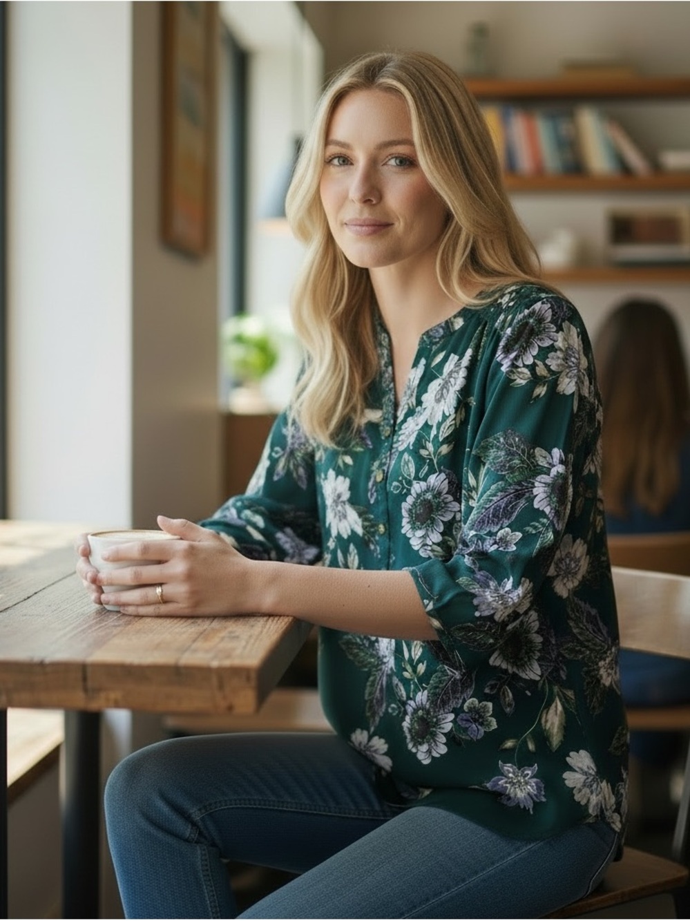 Croft & Barrow Green Floral Lightweight Blouse with 3/4 Length Sleeves Sz Small